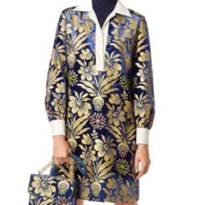 Tory Burch Thelma Floral Print Shift Dress Blue Dahlia size 6